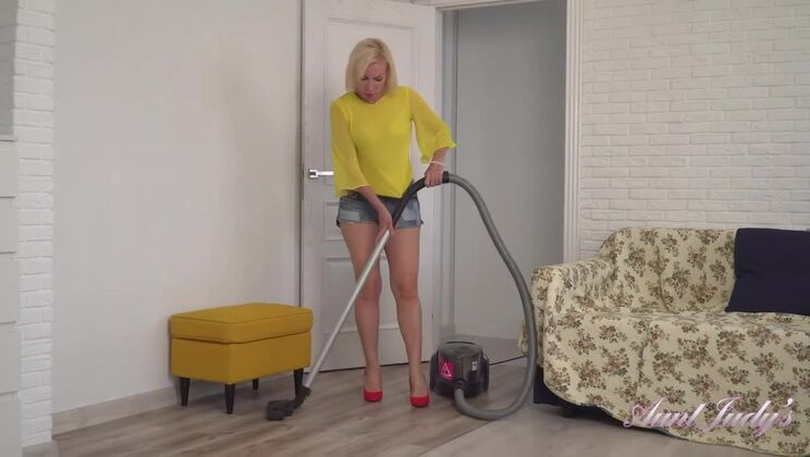 [AuntJudys] - Shaved Blonde Housewife Gets Horny Alone