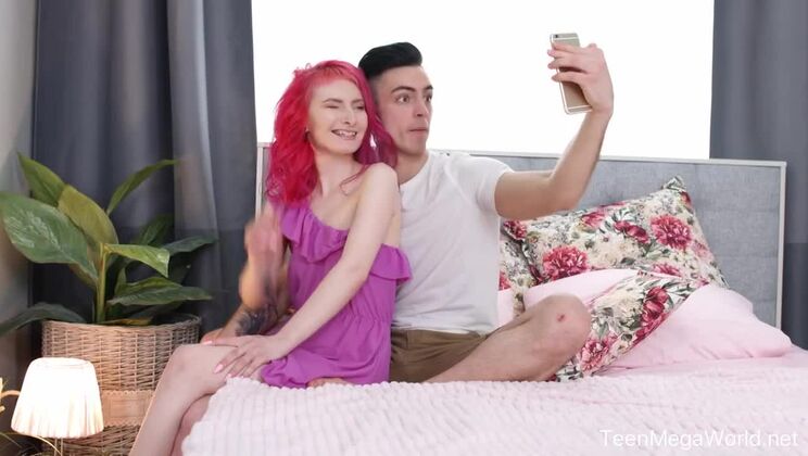 [TeenMegaWorld] - Teen with Pink Hair and Small Tits Gets Pussy Opened - Alien Fox
