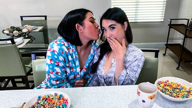 [MyPervyFamily] - My Brunette Step-Sisters' Natural Tits and Pussy Play - Mina Moon - Emerald Loves