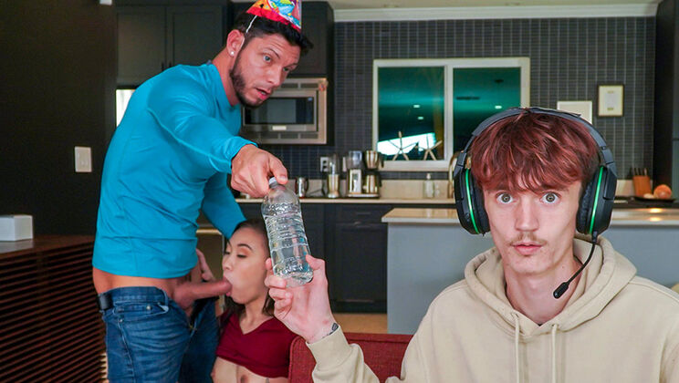 [BangBros18] - Birthday Gangbang Surprise: Small-Tits Brunette Takes Facial