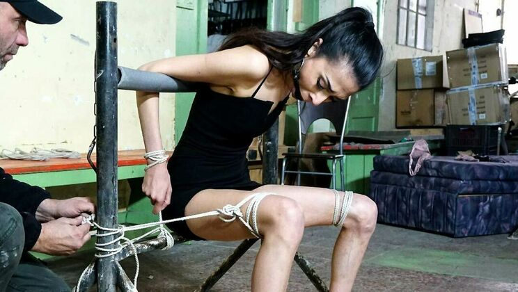 [Submissed] - Skinny brunette tied tight for magic wand play