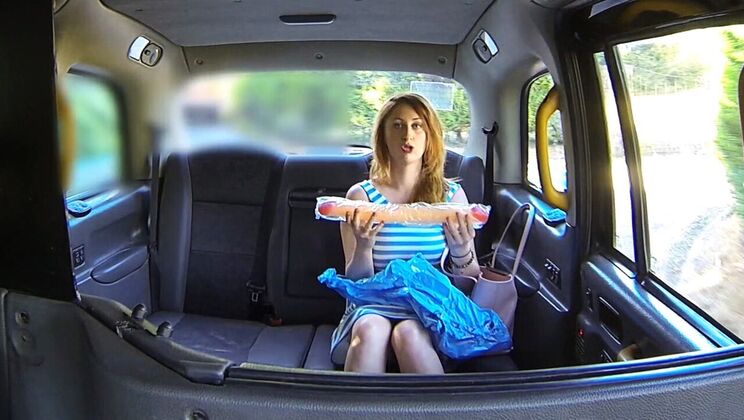 [FemaleFakeTaxi] - Girl on Girl Action with Huge Dildo in Car