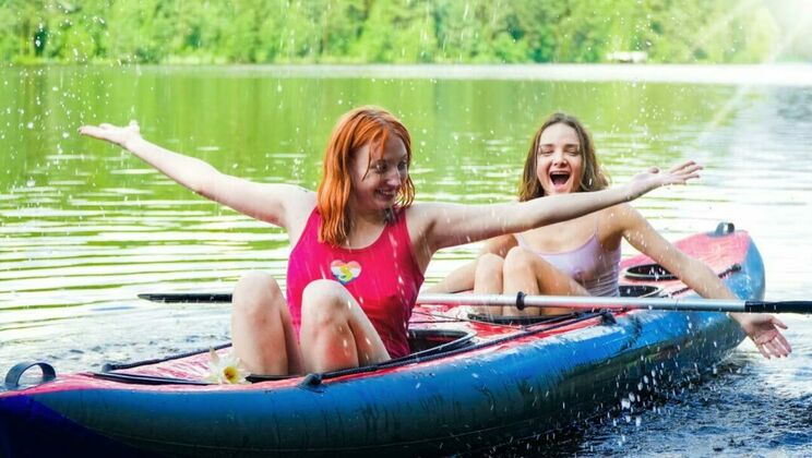 [ClubSweethearts] - European Babes Enjoy Wet Kissing on Kayak