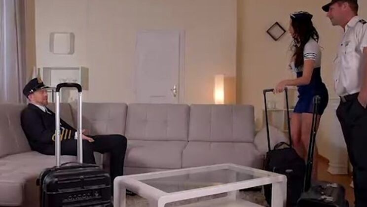 [PornWorld] - Stewardess Gets Naughty with 2 Pilots in Hotel