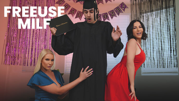 [FreeUseMilf] - Petite PAWG Takes Cum on Tits in Steamy Graduation Sex - Vanessa Cage - Elias Cash - Brooke Barclays