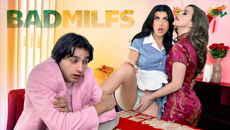 [BadMilfs] - Waitress Gets Naughty in a Threesome Romp