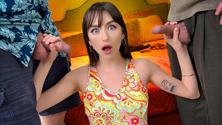 [NotMyGrandpa] - Stockinged Brunette Gets Fucked by Two Men - Dick Chibbles - Jack Vegas - Lana Smalls