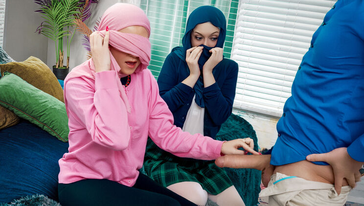 [HijabHookup] - Belly Button Piercing Hijabis - Learn American Sex, Cum in Mouth - Brad Sterling - Jade Valentine - Ruby Moon